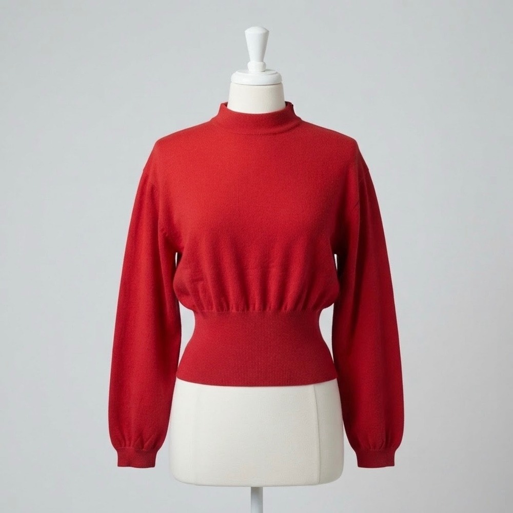 Vintage Paul Stanley Red Silk Cotton Mock Neck Keyhole Back Knit Sweater Large